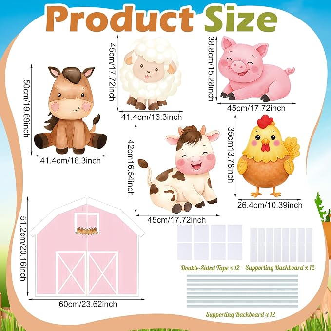 6 Pcs Large Farm Animals Decorations 20 Inch Cute Animal Cardboard Cutouts Cartoon Backdrop for Farm Birthday Party Supplies Baby Shower Decorations Photo Booth Props Gifts