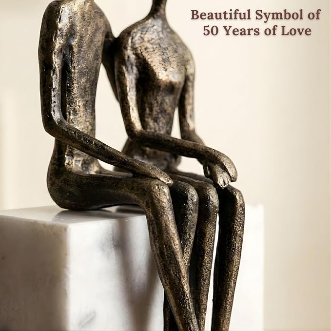 50th Wedding Anniversary Couple Gifts - Customizable Iron and Marble Sculpture - Gift for 50th Wedding Anniversary - Includes Present Box, Custom Engraved Plate and Poem Card (Personalized Gift Set)
