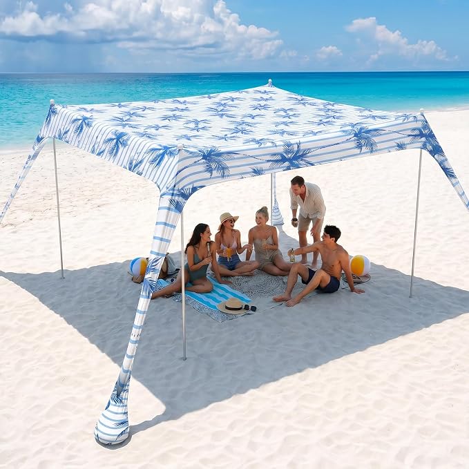 Sekey Aluminum Beach Shade Sun Shelter UPF 50+ - 10x10 FT Portable Beach Canopy with Windproof Rope & Stability Poles, Easy Setup Outdoor Tent for Camping, Backyard, Fishing, Picnics