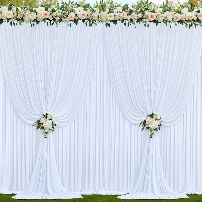 4 Panels White Backdrop Curtains for Wedding Party Wrinkle Free Backdrops Curtain Drapes Fabric Decorations Photo Back Drop Cloth for Baby Shower Photography Stage Reception 20ft(W) x 12ft(H)