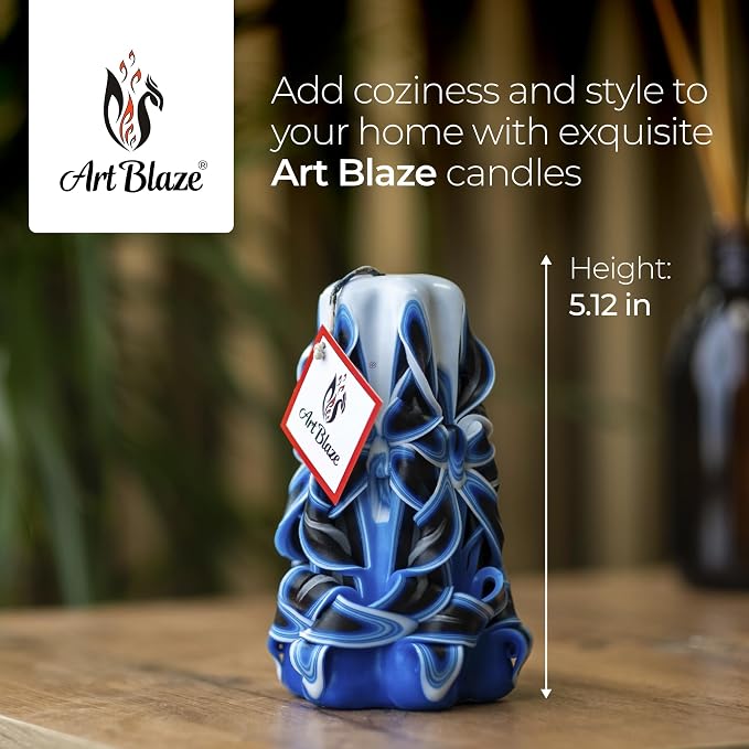 Carved Candles - Handmade Decorative Large Candle – Tall Long Burning Cute Spiral Candles for Women – Table Candle for Home Decor, Cozy Cottage Core Gift - Christmas Gift for Mom - Blue