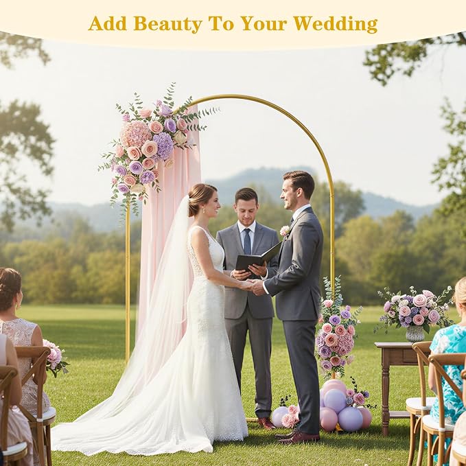 7.2 FT Metal Arch Backdrop Stand, Gold Wedding Arch Frame, Floral Balloon Arch Stand for Birthday Baby Shower Bridal Anniversary Graduation Ceremony Party Backdrop Decoration