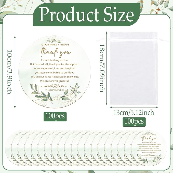 Hushee 200 Pcs Wedding Favors for Guests Bulk Cork Coasters Eucalyptus Leaves Bridal Shower Thank You Gifts Wedding Souvenirs for Guests Thank You for Celebrating with Us Natural Wooden Coasters