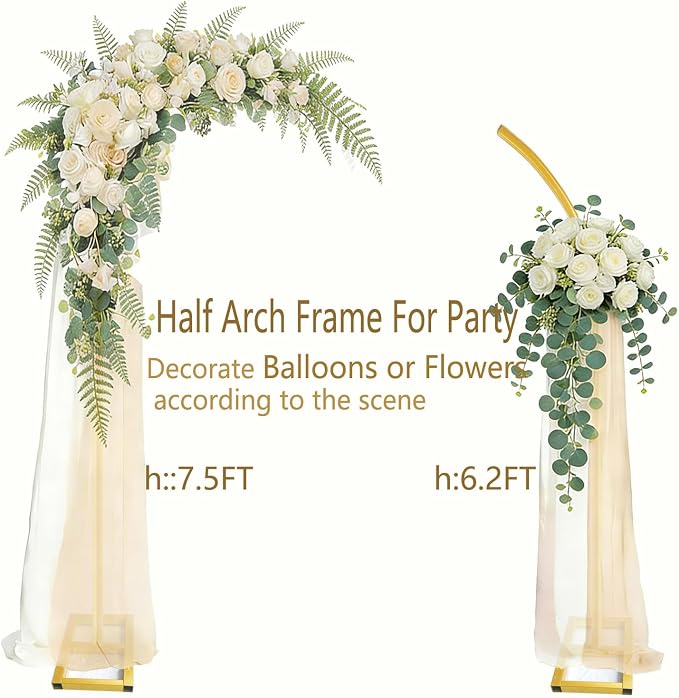 2-in-1 Dual-use Square Balloon Arch Stand Metal Wedding Backdrop Stand Party Birthday Bridal Baby Shower Flower and Floral Arch for Ceremony 6.6FT (Gold)