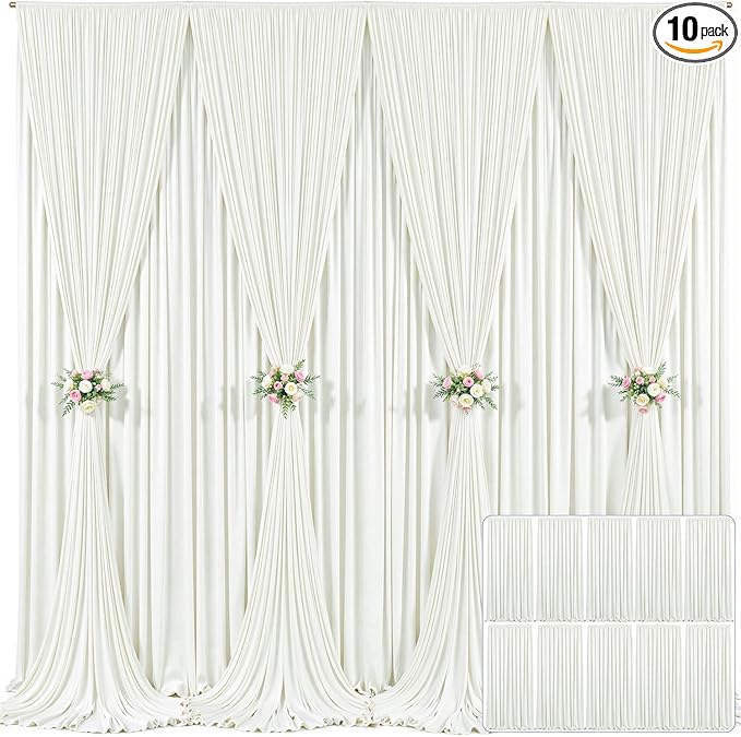 10 Panels Ivory Backdrop Curtain for Wedding Parties Wrinkle Free Ivory Photo Curtains Backdrop Drapes Fabric Decoration for Baby Shower Photography 5ft(W) x 10ft(H)"