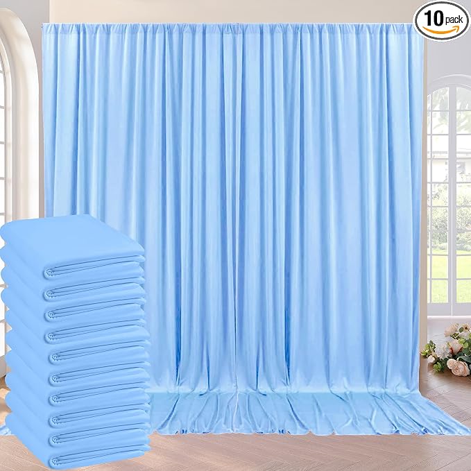 50ft×10ft Baby Blue Wrinkle Free Backdrop Curtains for Parties, 10 Panels 5×10ft Soft Silky Polyester Blue Photo Backdrop Drapes for Boy Birthday Elephant Themed Party Gender Reavel Photography