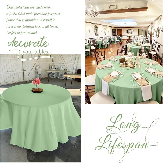 Showgeous 4 Pack Sage Green Round Tablecloth 120 Inch Polyester Table Cloth for Tables - Washable Decorative Fabric Covers for Wedding, Dining, Party, Banquet