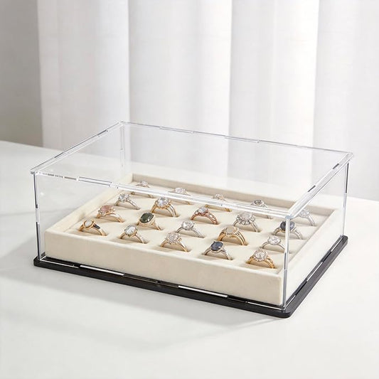 SVENJBB Large Display Case for Books and Medals, 13x13x5 Inch Acrylic Box for Stamp and Cards, Clear Acrylic Display Cases with Matte Black Base for Collection Protection and Storage