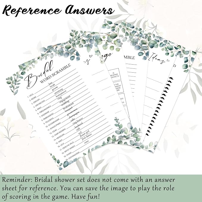 Silipull Bridal Shower Games Set for 50 Guests Includes Bingo, He Said She Said, Scramble, Would She Rather, Advice and Wishes Wedding Games Double Sided with Wooden Box, 20 Pencils(Eucalyptus)