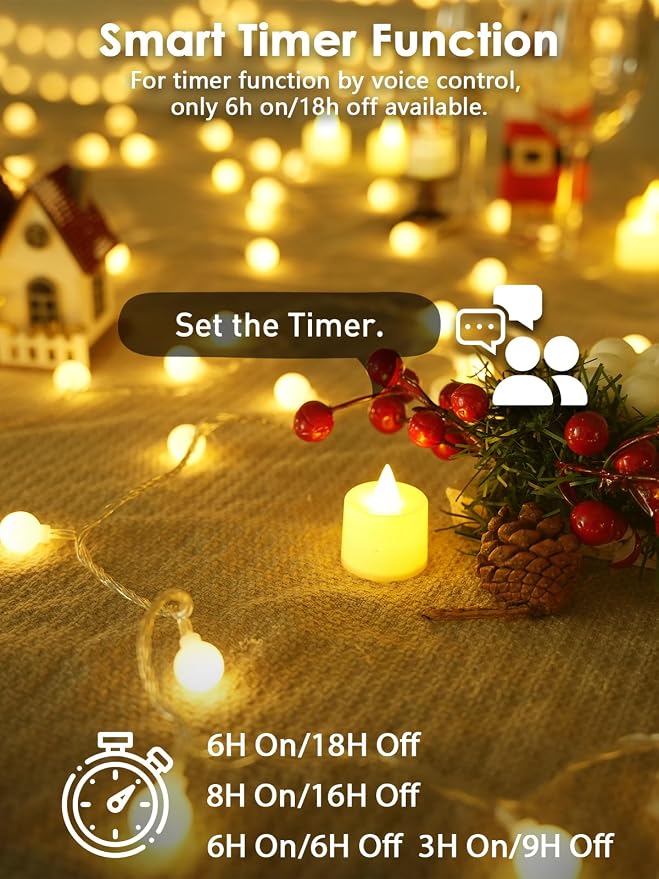 2026 New Connectable 43FT Smart Voice Controlled Globe String Lights Indoor Outdoor | 100LED Warm White Classroom Fairy Lights for Bedroom with Remote & Timer, 12 Modes Waterproof Classroom Decor