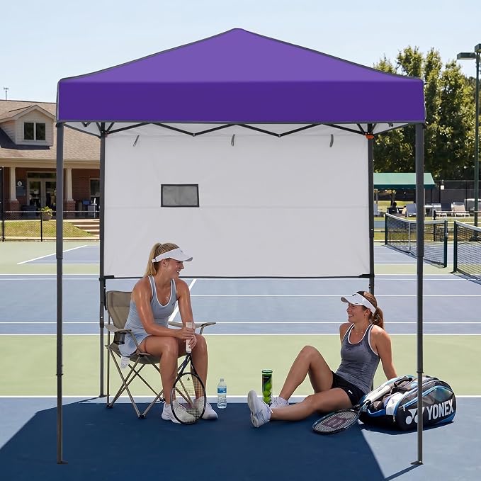 EAGLE PEAK 6x4 Instant Pop Up Canopy Tent with 1 Half Wall Panel, Straight Leg Sun Shelter, Portable Canopy with Carry Bag for Camping, Beach & Sports, Purple