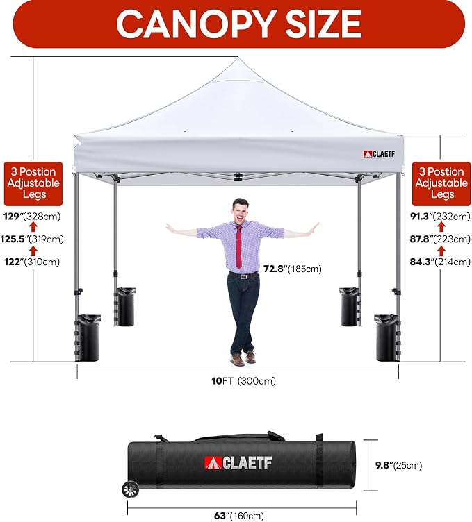 Heavy Duty Pop Up Canopy Tent-8 Drainage Holes,Waterproof & UPF 50+,4 Sandbags,8 Stakes for Commercial,Outdoor Events Instant Set Up,(White 10x10)