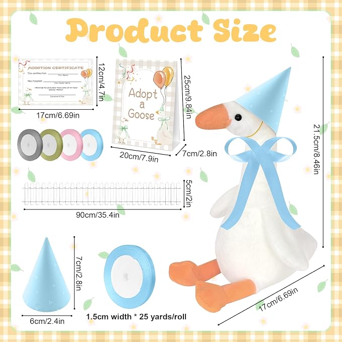 42 Pcs Adopt a Silly Goose Party Favor Include 12 Silly Goose Stuffed Animal 12 Mini Hat 12 Adoption Card 1 Adoption Sign 4 Ribbon 1 Fence for One Silly Goose Baby Shower Party 1st Birthday Decoration