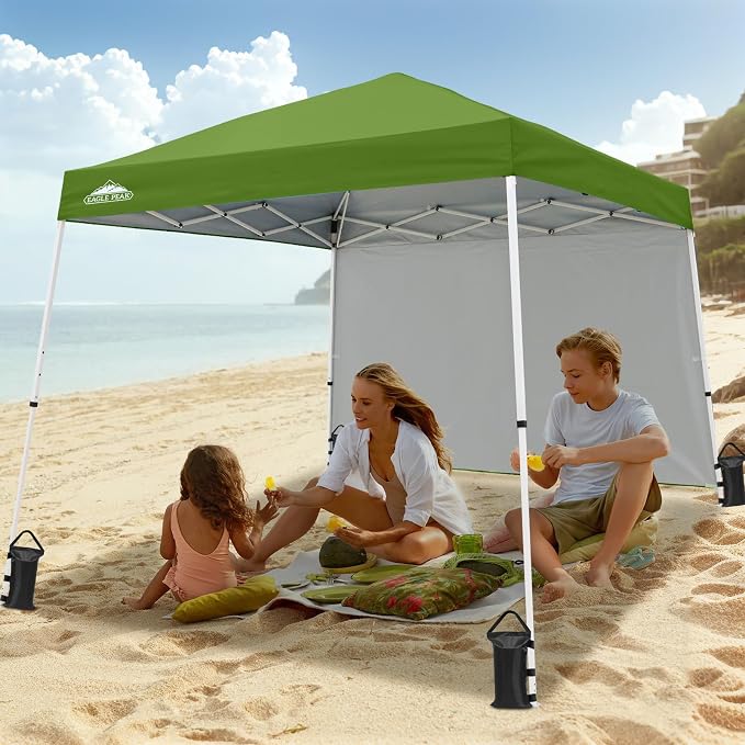 EAGLE PEAK 10x10 Pop Up Canopy Tent with Sidewall, Compact, Portable Slant Leg Instant Sun Shelter for Beach, Sports, & Camping, 10x10 Base 8x8 Top, Green