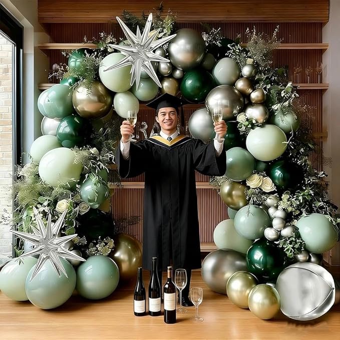 Emerald Green Gold Balloons Dark Green Silver Gold Balloon Arch Dusty Green Balloon Garland Kit for Graduation Birthday Wedding Anniversary Party Decorations