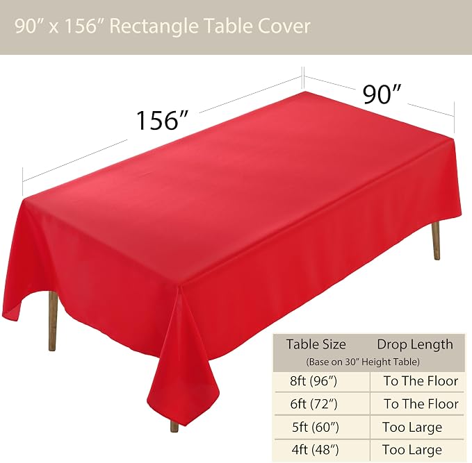 5 Pack Rectangle Tablecloth, 90 x 156 Inch Red Table Cloth, Polyester Fabric Washable Tablecloth for Home, Party, Wedding or Restaurant Use