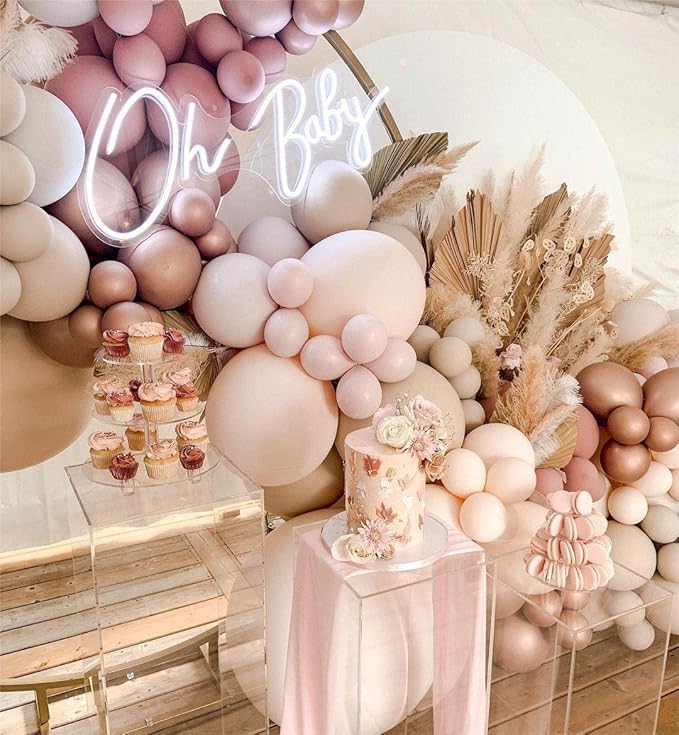 Boho Balloons Garland Arch Kit - Double Stuffed Dusty Rose Pink Rose Gold Cream Peach Apricot Latex Balloon Different Sizes 18 12 10 5In Neutral Ballon for Baby Shower Gender Reveal Party