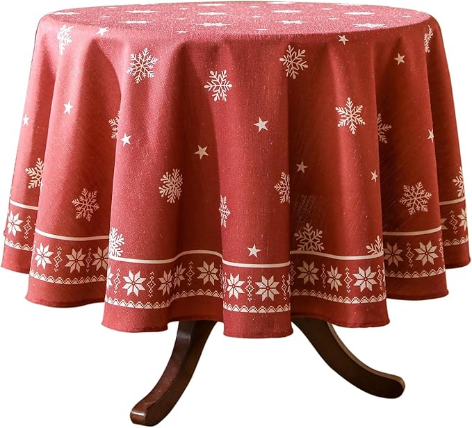 ISAENNE Designer Vintage Linen Round Tablecloth,Diameter 67"-Carol C | French Elegant Table Cloth for Round Table,Red,Durable,Heavyweight,Dining Room,Kitchen,Tea Party,Thanksgiving,Christmas