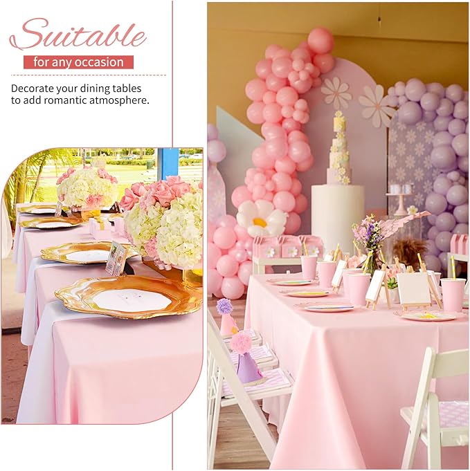 Showgeous 4 Pack Pink Tablecloth 60 x 102 Inch, Rectangle Table Cloth for 6 Foot Table, Wrinkle Resistant Washable Polyester Table Cover for Wedding Dining Table Buffet Parties and Camping