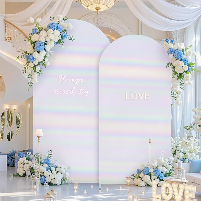 Rainbow White Arch Covers 7.2 and 6ft Sequin Sparkly Birthday Party Arch Backdrop Covers Set of 2 Spandex Shimmer Balloon Arch Stand Cover for Wedding Bridal Shower Baby Shower Photo Arches Background