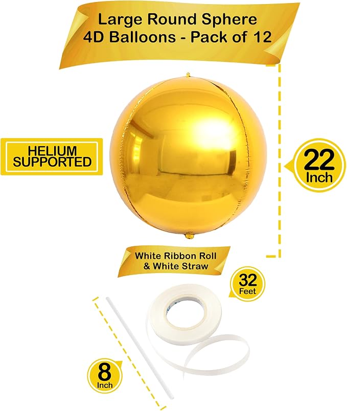 KatchOn, Large Gold Balloons - 22 Inch, Pack of 12 | Gold Foil Balloons for Golden Birthday Party Decorations, Engagement Party Decorations | Mylar Balloons for Anniversary Decor, Wedding