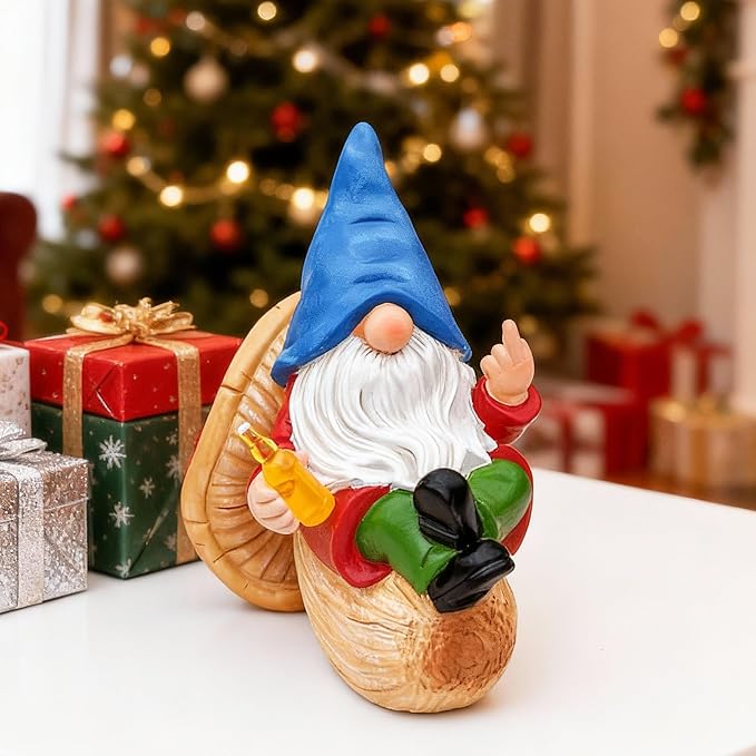 Middle Finger Gnome Statue Naughty Garden Gnomes Funny Drunk Gnome on Mushroom Indoor Outdoor Summer Decoration for Yard Lawn Home Christmas Birthday Gag Gift
