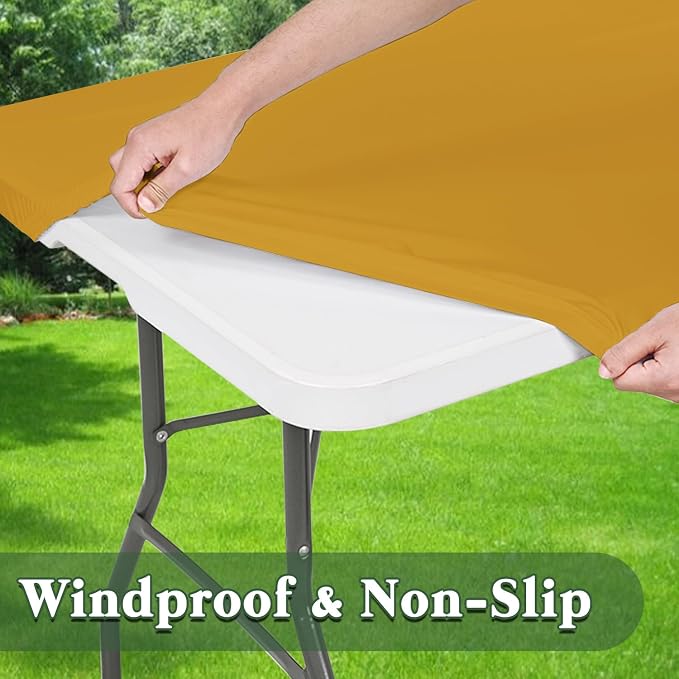 6 Pack 6 Foot Picnic Table Cover Fitted Outdoor Tablecloth for Rectangle Table Elastic Waterproof Stretch Washable Patio Folding Spandex Tablecloth for Camping Banquet and Parties (Mustard,30" x 72")