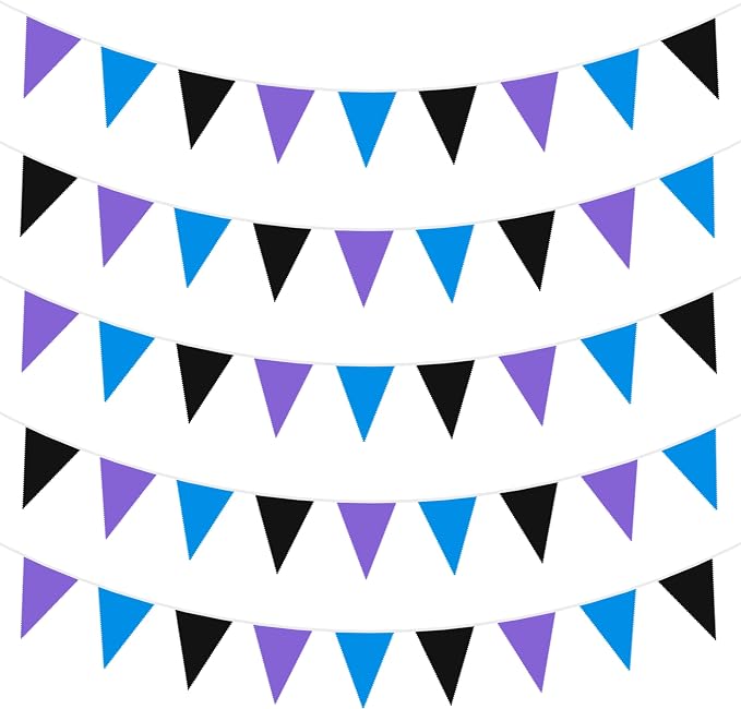 40Ft Purple Blue Black Fabric Bunting Banner Pennant Hanging Party Decorations Cotton Triangle Flag Garland for Boys Game Space Theme Galaxy Moon Birthday First Trip Around The Sun Baby Shower Decor