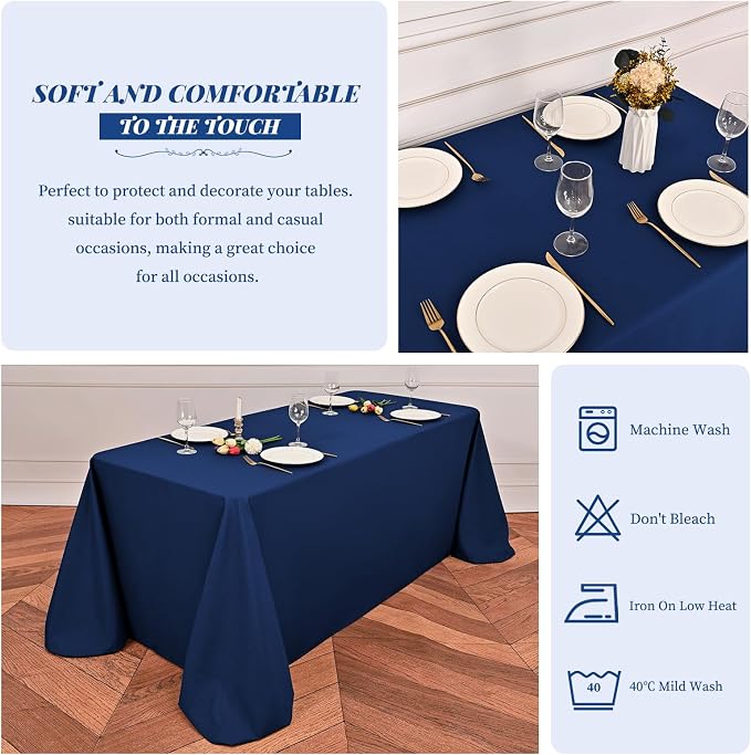 Showgeous 8 Pack Navy Blue Rectangle Tablecloths 90 x 132 Inch, Wrinkle & Stain Resistant, Polyester, Perfect for 6ft Table, Weddings, Parties