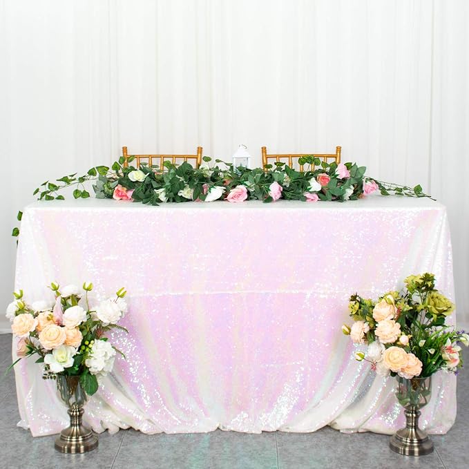 ShiDianYi Iridescent White Tablecloth 60X102 Inch Sequin Tablecloth Mermaid Tablecloth for Party White Table Cloth for Rectangle Table Glitter Tablecloth for Birthday Baby Shower Decorations
