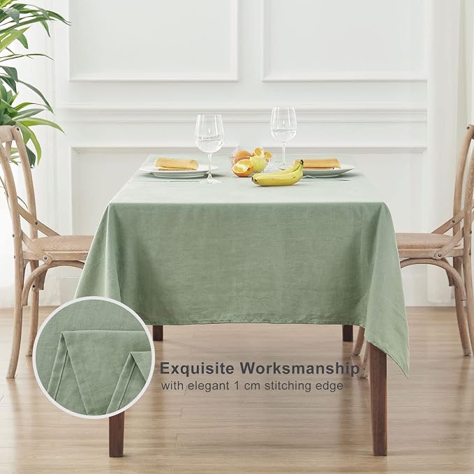 TOSMO 100% French Linen Tablecloth, Washable Farmhouse Rectangle Table Cloth for Kitchen, Dining, Party, Cocktail, Indoor and Outdoor Daily Use(52''x70'',Sage Green)