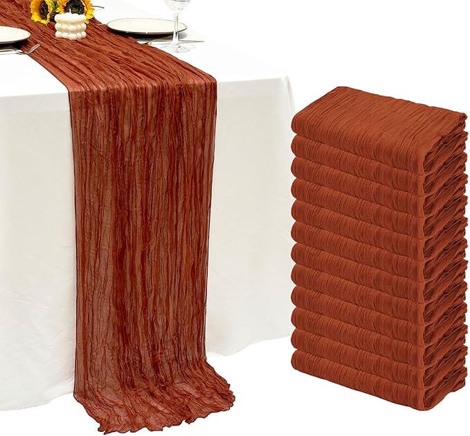 12Pack Terracotta Cheesecloth Table Runner 10Ft Cheese Cloth Table Runner Boho Gauze Table Runners Sheer Fbric Table Runners for Wedding Party Bridal Shower Thanksgiving Christmas