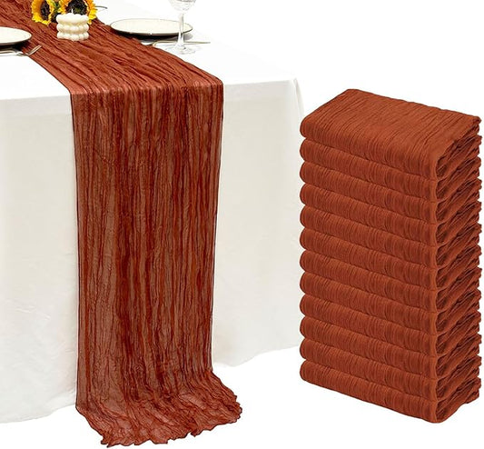 12Pack Terracotta Cheesecloth Table Runner 10Ft Cheese Cloth Table Runner Boho Gauze Table Runners Sheer Fbric Table Runners for Wedding Party Bridal Shower Thanksgiving Christmas