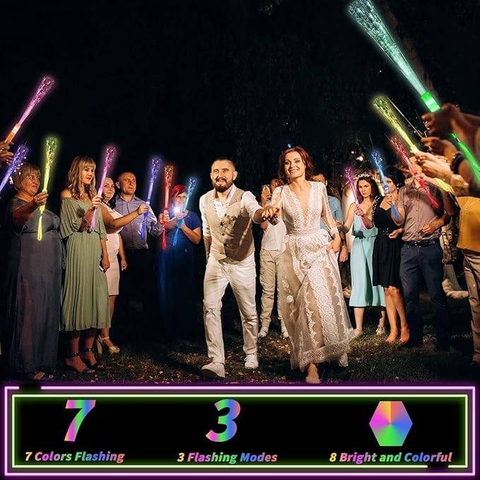 Oleitodh 128 Pack Multicolor Fiber Optic Wand Glow Wand LED Light Up Wand Bulk with 3 Flashing Models Flashing Sticks for Glow in The Dark Birthday Party Favor Wedding Halloween Christmas, 8 Colors