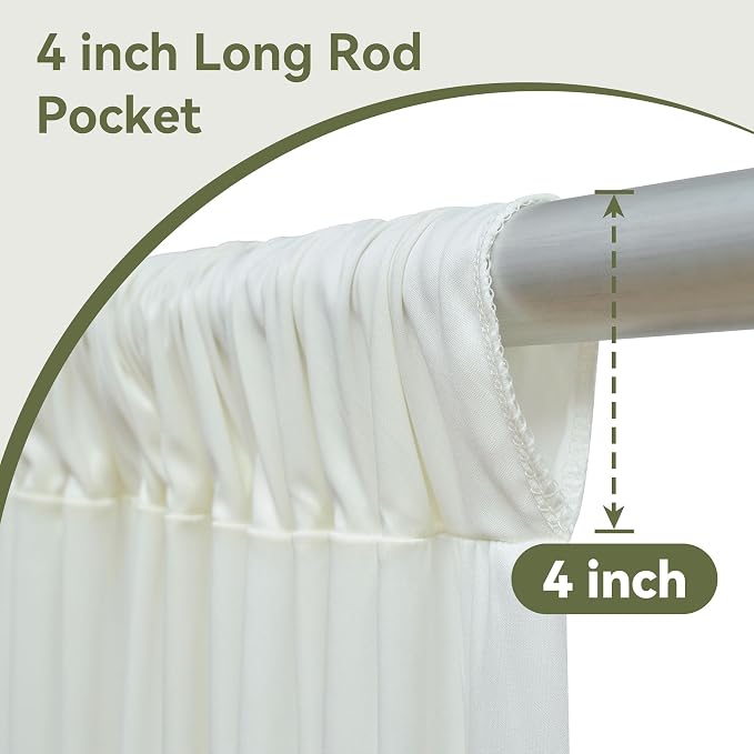10x16ft Ivory Backdrop Curtains for Wedding Party, 2 Panels 16 ft Long Back Drop Cloth, Wrinkle-Free Polyester Drapes for Birthday, Baby Shower, Stage Photography Background