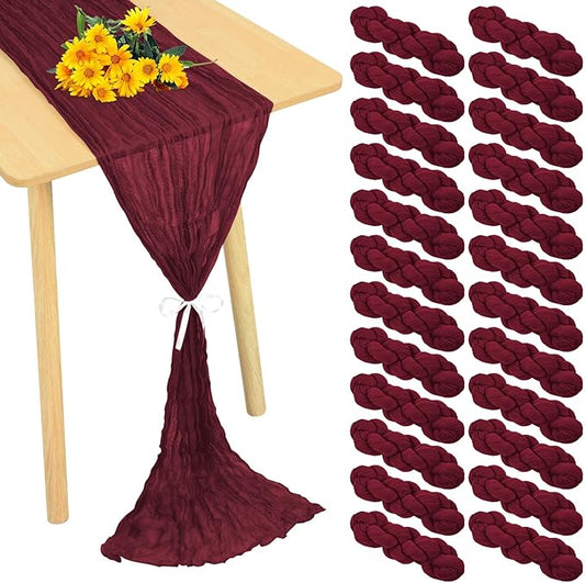 24 Pack Cheesecloth Table Runner 20 x 120 inch Cheese Cloth Table Runner Bulk,Romantic Boho Sheer Gauze Fabric Table Runners for Wedding Reception,Party,Bridal Shower Table Decor(Burgundy)