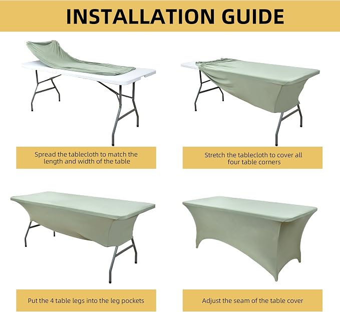 118 2-Pack 4ft Spandex Table Covers for Rectangular Folding Tables - Wrinkle Resistant Stretch Tight Table Cloths - Ultimate Fitted Table Protector for Parties, Banquet, and Wedding