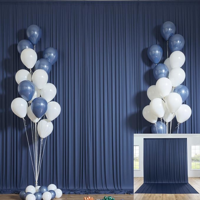 10x12 ft Navy Blue Backdrop Curtain for Wedding Parties, Wrinkle Free 2 Panels 12 ft Long Polyester Photo Backdrop Drapes Back Drop Cloth for Birthday Photography Background Party Backdrop
