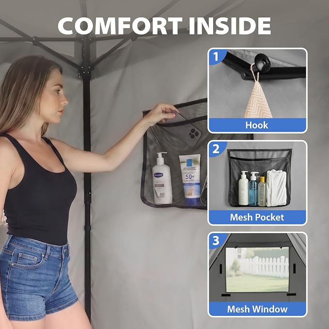 EAGLE PEAK 4x4 Pop Up Changing Tent, Flat Top Changing Room, Gray | Portable, Privacy Tent, Pool Cabana, Dressing Room, Shower & Toilet Use, Opaque Fabric, Instant Setup, Photoshoots, Camping