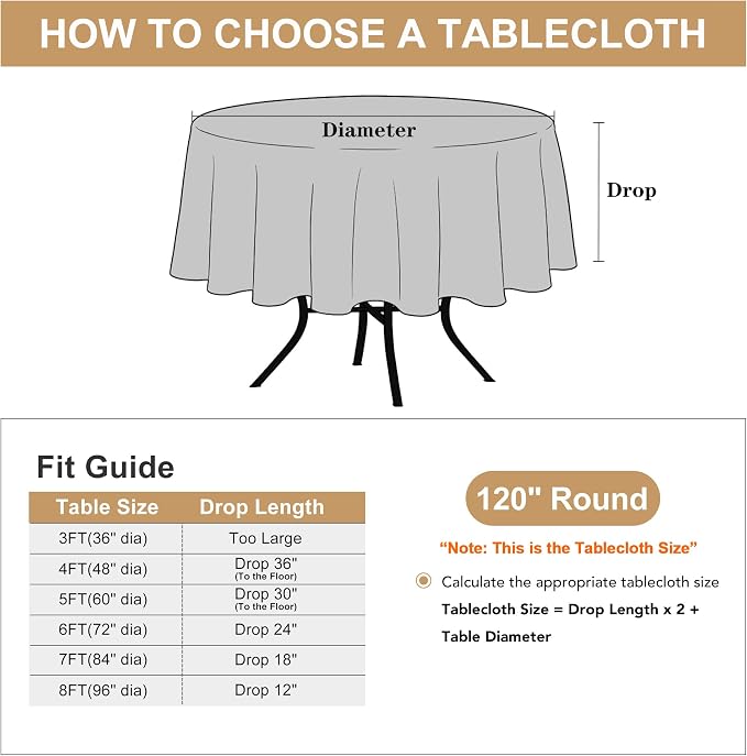 sancua 120 Inch Round Tablecloth Black, 8 Pack - Circle Polyester Fabric Table Cloth for Wedding Party Reception Banquet Birthday, Washable Formal Table Cover (Fit 48-96 Inch Tables)
