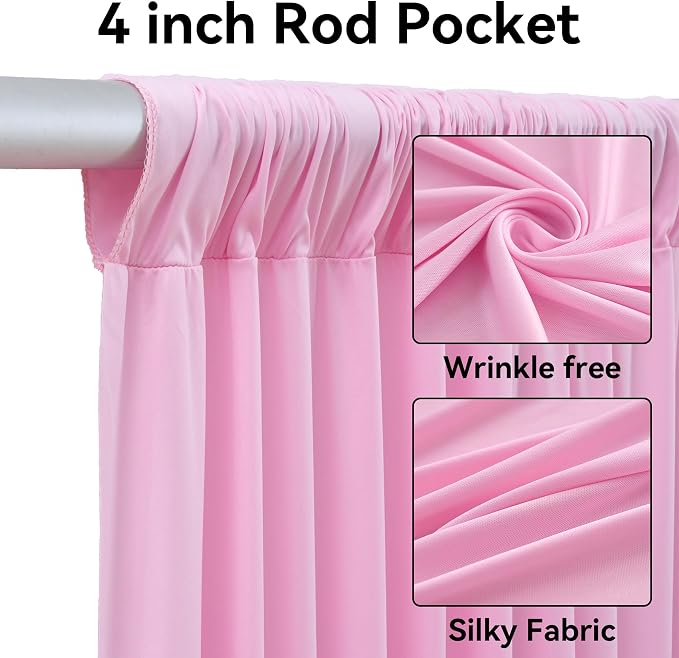 6 Panels 5x20ft Pink Ceiling Drapes for Wedding Parties, Wrinkle Free Ceiling Curtains Thick Polyester 20 ft Long Canopy Tent Draping Fabric Arch Drapery for Birthday Big Party Events