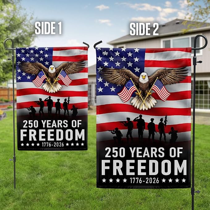 FLAGWIX American 250 Years Anniversary Flag - Polyester Double-sided Army Veteran House Flags For Outside (29.5" x 39.5") - 4th of July Memorial Day Decorations for Home Yard Garden Decor Banner