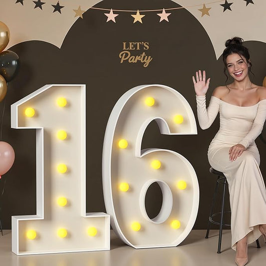 Mixifox 16 Light up Numbers 3 Feet Tall, 16 Marquee Numbers for Party, Sweet 16 Birthday Decorations, Big 16 Sign with Light for Anniversary, Birthday Backdrop Decor