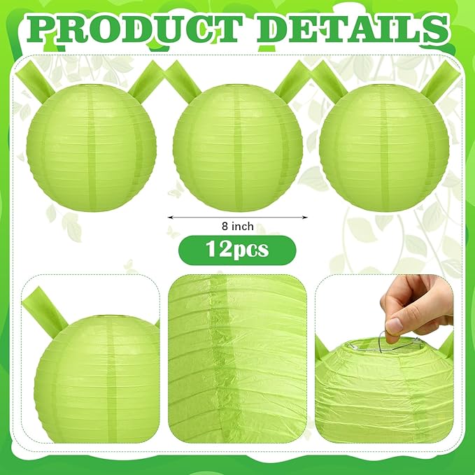 Swamp Party Decorations Green Paper Lanterns Chinese Hanging Round Paper Lanterns Decorative for Birthday Wedding Baby Shower Decorations