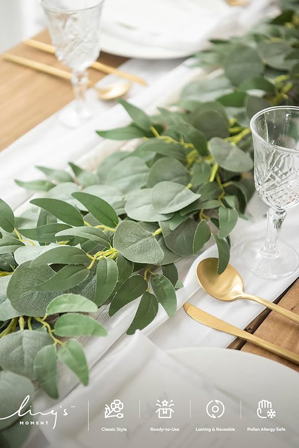 Ling's Moment Eucalyptus Garland for Table, 5.9ft Sage Fake Eucalyptus Wreaths with Willow, 2pcs Real Touch Leaf Garland for Wedding Centerpieces Arch Rehearsal Dinner Bridal Shower