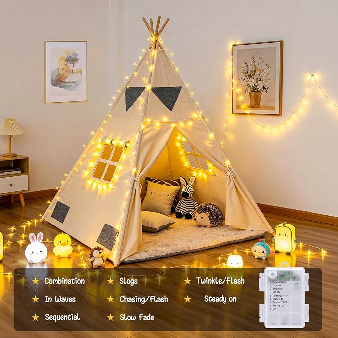 JMEXSUSS 33ft 100 LED Warm White String Lights for Room Decor, Battery Operated Christmas Lights with 8 Modes Remote, Twinkle Fairy Mini Lights for Bedroom Home Wall House Decor