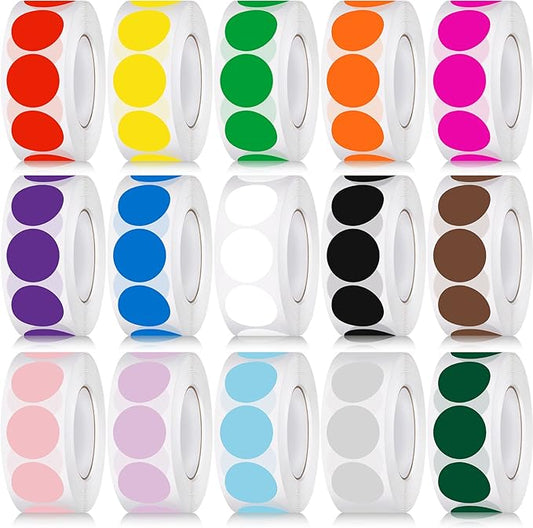 Gersoniel 15000 Pcs 3/4 in Round Color Coding Labels Roll Adhesive Solid Colors Dot Stickers Assorted Colored Circle Dot Label for Back to School Inventory Organize File Classification, 15 Colors