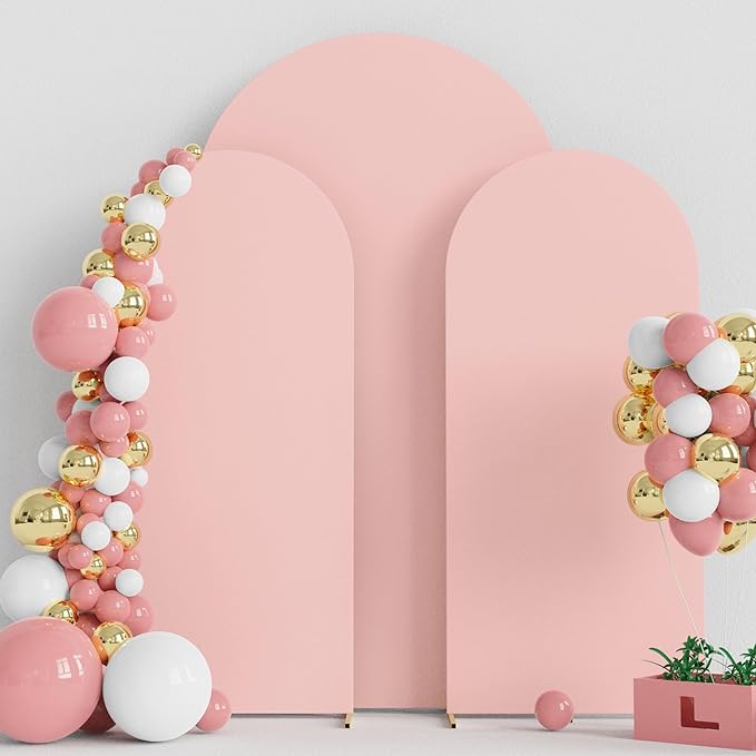 Wokceer Wedding Arch Backdrop Cover 7.2FT, 6FT, 6FT Spandex Set of 3 Wedding Arch Stand Covers Round Top Chiara Backdrop Stands Cover for Birthday Party Ceremony Banquet Decor Pale Pink