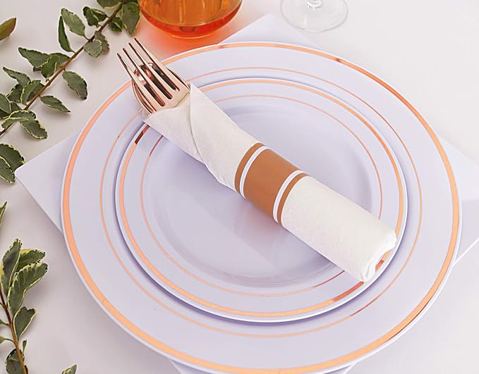 Supernal 30 Pack Pre Rolled Rose Gold Plastic Silverware with Linen Feel Napkin, Heavy Duty Disposable Wrapped Cutlery Set for Bridal Showers, Weddings, Birthdays & 2026 Graduations