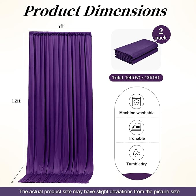 12ft x 10ft Purple Backdrop Curtains for Parties, Wrinkle Free 2 Panels Photo Backdrop Drapes Back Drop Cloth for Wedding Birthday Photography Background Decor